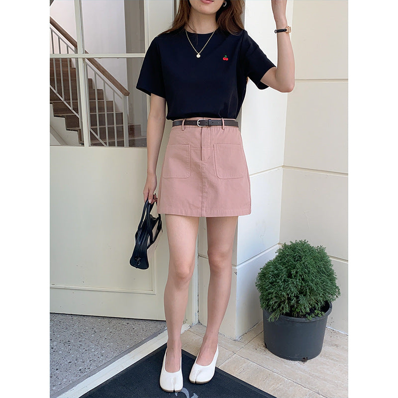 Damen Kurzarm-T-Shirt mit süßem Kirschmotiv Drune