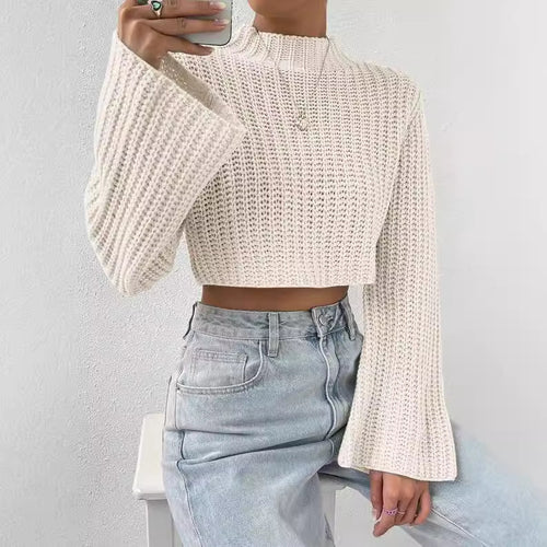 Damen lässiger Crop-Pullover mit weitem Arm und strukturiertem Design Drune