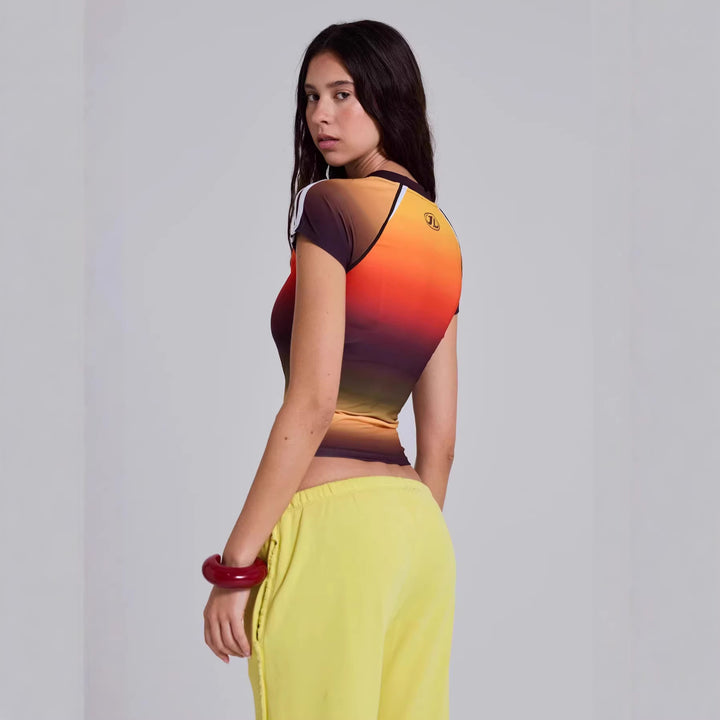 Damen Sportoberteil mit kurzem Arm und Farbverlauf Drune