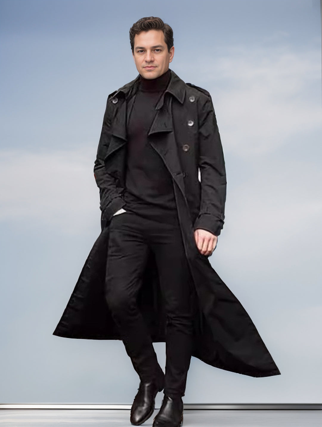 Herren langer Trenchcoat mit modernem Schnitt und praktischen Taschen Drune