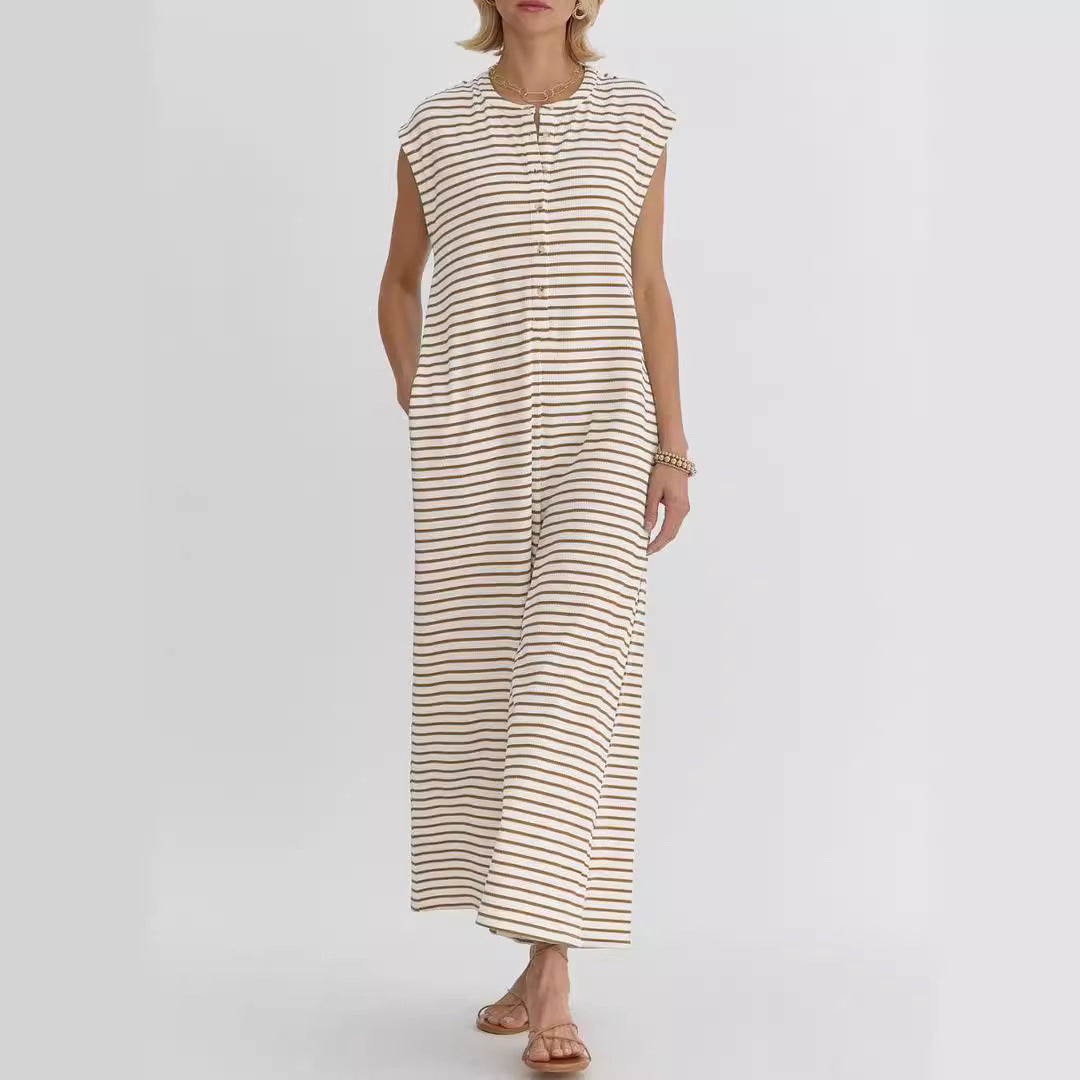 Damen lässiger Jumpsuit mit modernem Streifenmuster und praktischen Taschen Drune
