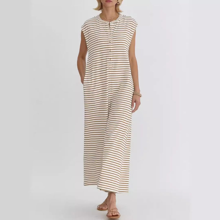 Damen lässiger Jumpsuit mit modernem Streifenmuster und praktischen Taschen Drune