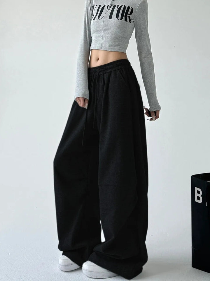 Damen nan weite taillenhohe Loungehose aus weichem Baumwollmix mit Tunnelzug und Seitentaschen Drune