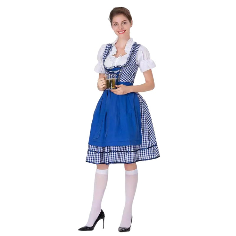 Damen nan traditionelles Oktoberfest Dirndl mit Rüschenbluse, geschnürtem Mieder und Schleifen-Schürze Drune
