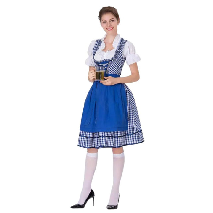 Damen nan traditionelles Oktoberfest Dirndl mit Rüschenbluse, geschnürtem Mieder und Schleifen-Schürze Drune