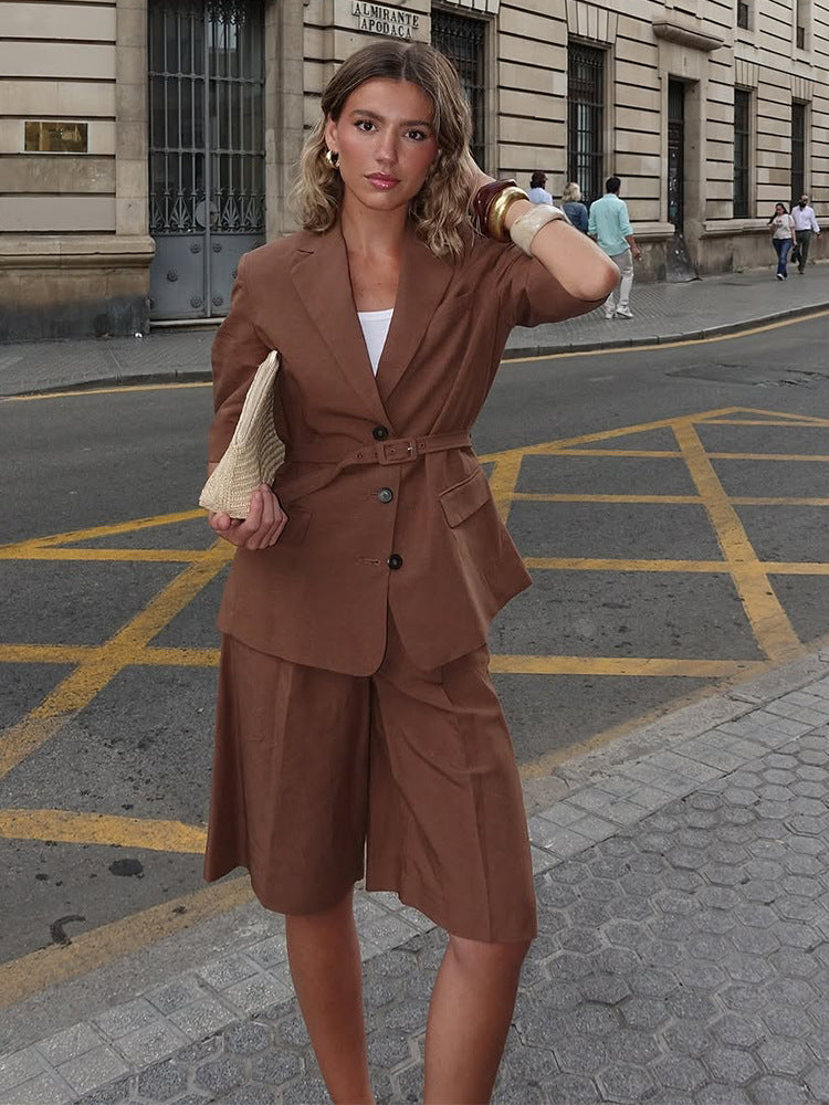 Damen eleganter Blazer mit Gürtel Drune