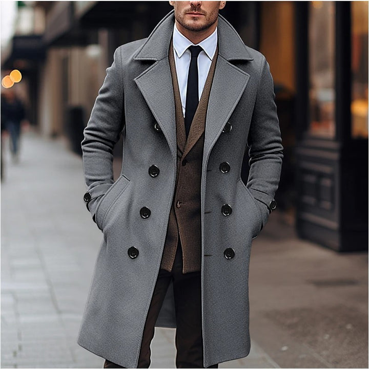 Herren nan eleganter doppelt geknöpfter Wollmantel mit breitem Revers und tailliertem Businessschnitt Drune