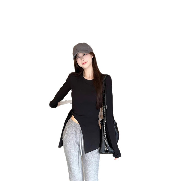 Damen Langarmshirt mit seitlichen Schlitzen und modischem Rundhalsausschnitt Drune