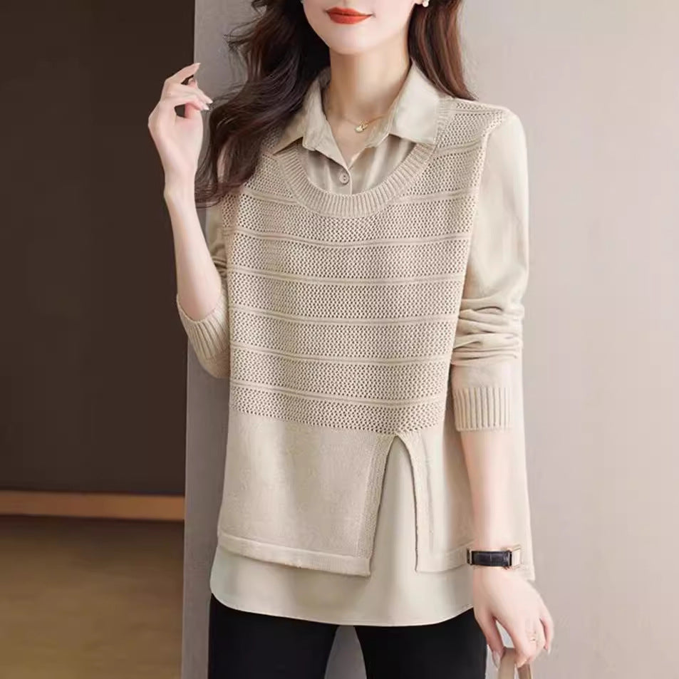 Damen Modischer Layered Pullover mit Struktur Drune