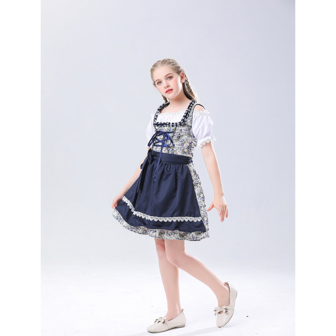 Damen nan traditionelles Dirndlkleid für Mädchen mit Schnürkorsett Puffärmeln und Spitzenschürze Drune