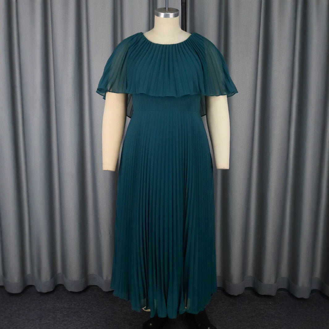 Damen Elegantes Plissee-Maxi-Kleid mit fließenden Ärmeln Drune