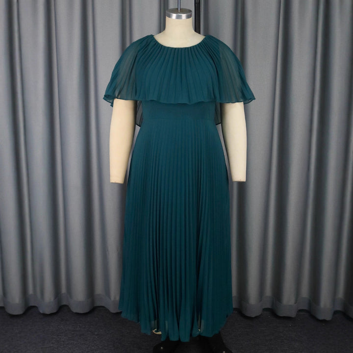 Damen Elegantes Plissee-Maxi-Kleid mit fließenden Ärmeln Drune