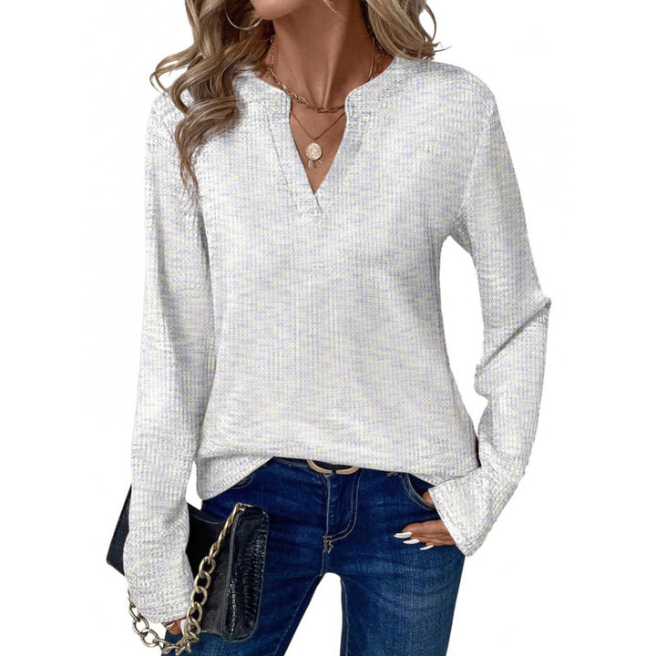 Damen lässiges Langarmshirt mit modernem V-Ausschnitt und strukturiertem Material Drune