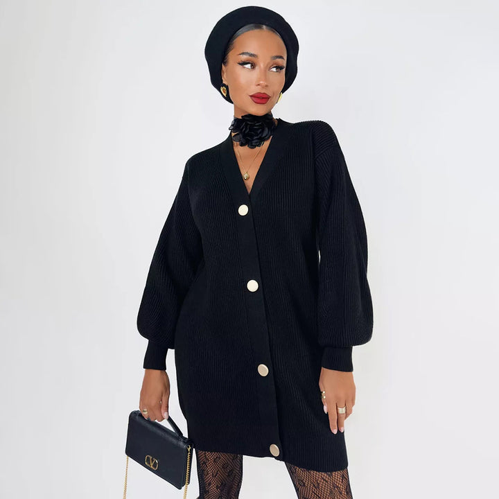 Damen Strickjacke mit voluminösen Ärmeln und dekorativen Knopfdetails Drune