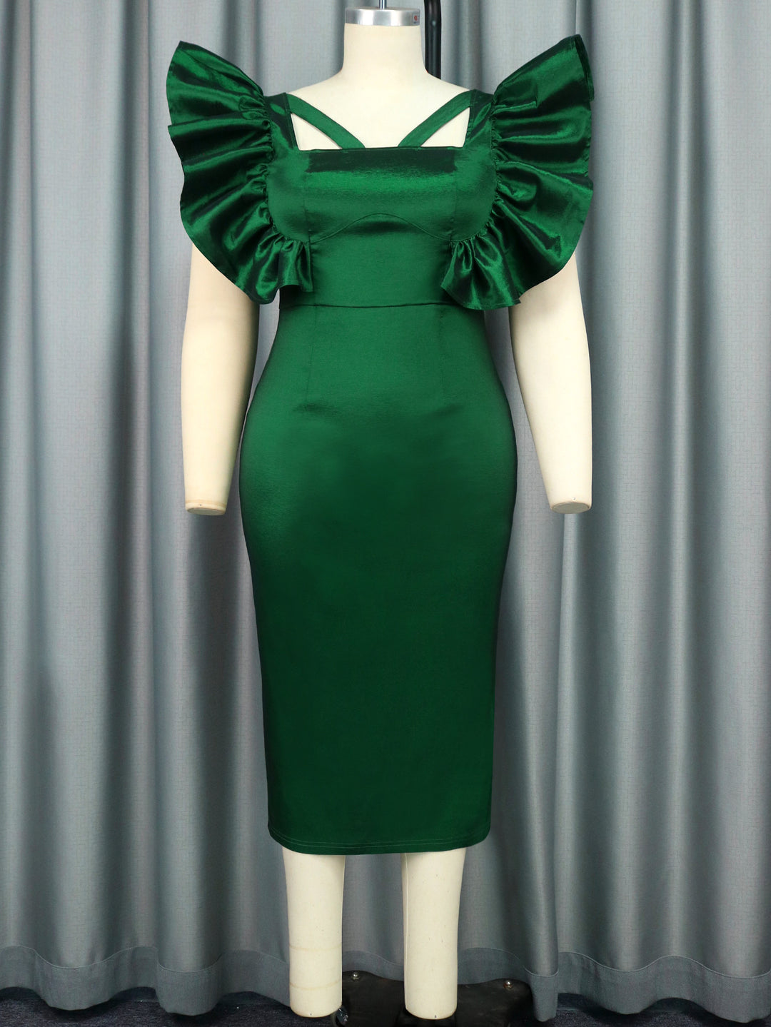 Damen Elegantes Maxikleid mit voluminösen Rüschenärmeln Drune