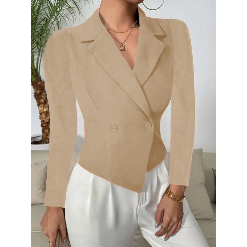 Damen Elegante Blazerjacke mit doppelt knöpfbarer Front und geschwungenem Saum Drune
