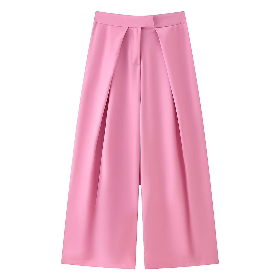 Damen weit geschnittene Culotte-Hose mit eleganten Falten und hohem Bund Drune
