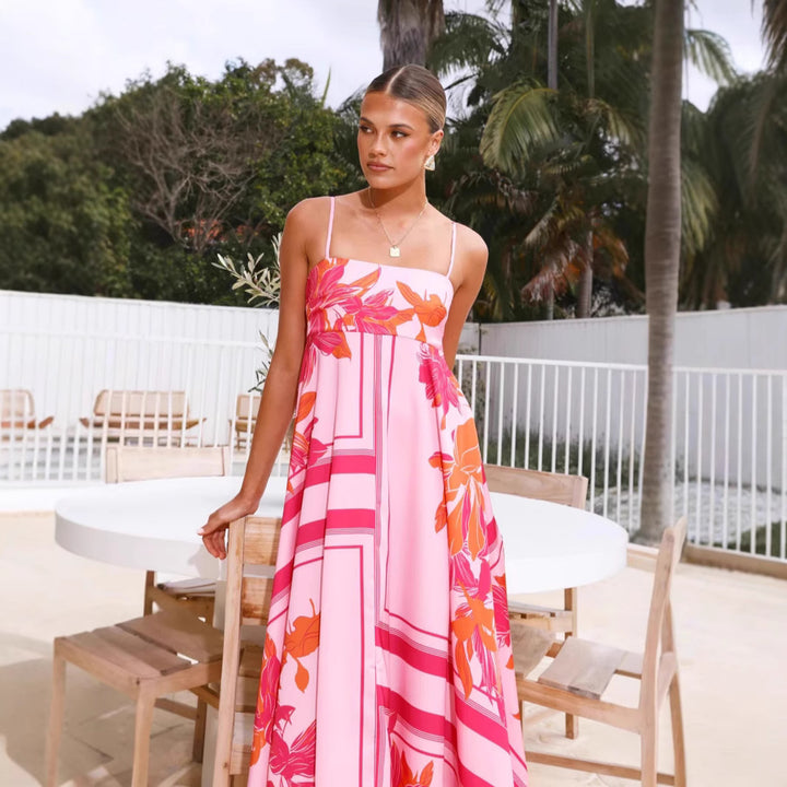 Damen Maxikleid mit floralem Motiv und fließendem Schnitt Drune