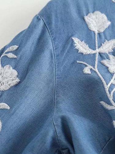 Damen gestickte Bluse mit feinen Rüschendetails Drune