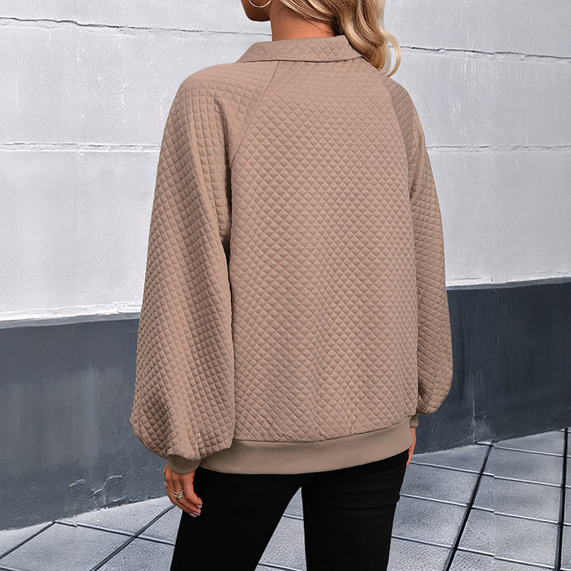 Damen Oversized Pullover mit strukturiertem Waffelmuster und Knopfleiste Drune