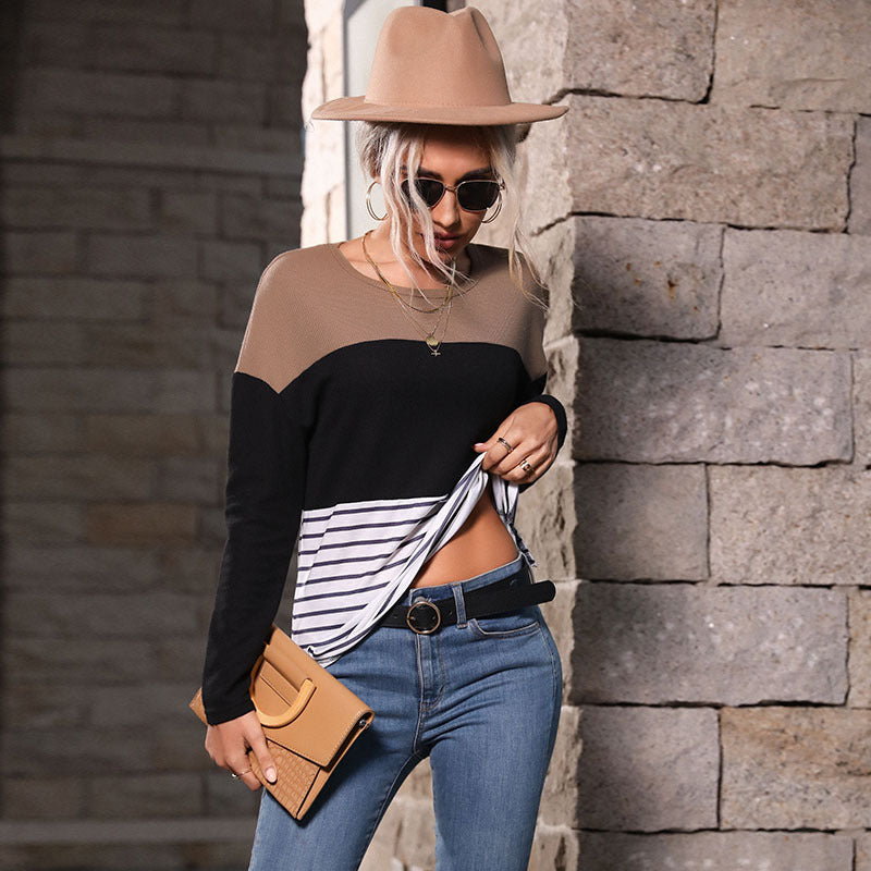 Damen Lässiger Strickpullover mit gestreiftem Design und modernen Akzenten Drune