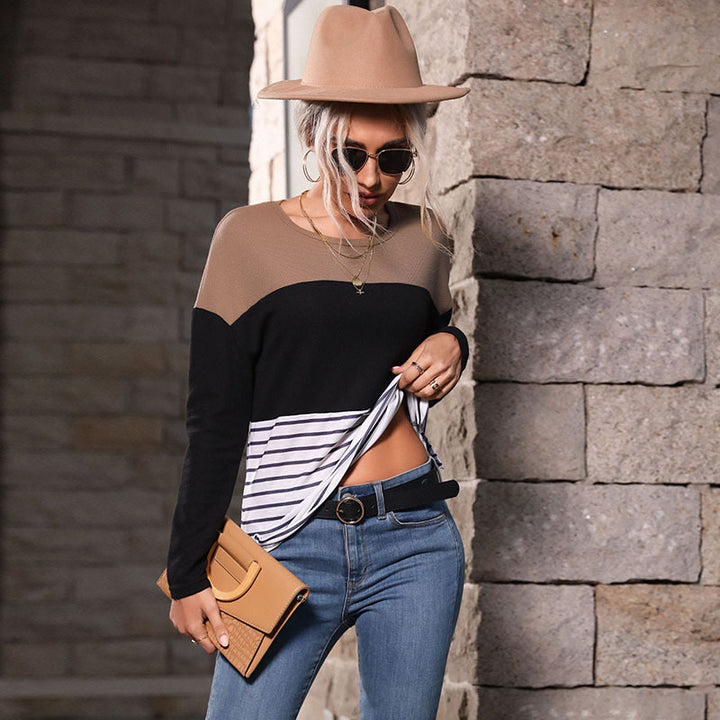 Damen Lässiger Strickpullover mit gestreiftem Design und modernen Akzenten Drune