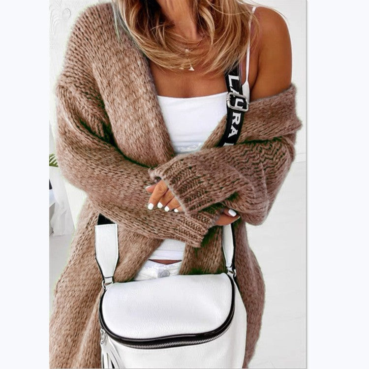 Damen Großer Strickcardigan mit offenen Vorderteilen und stylischem Linkstrickmuster Drune