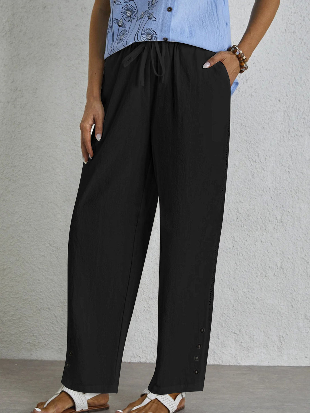 Damen Hochtaillierte Chinohose mit elastischem Bund und seitlichen Taschen Drune