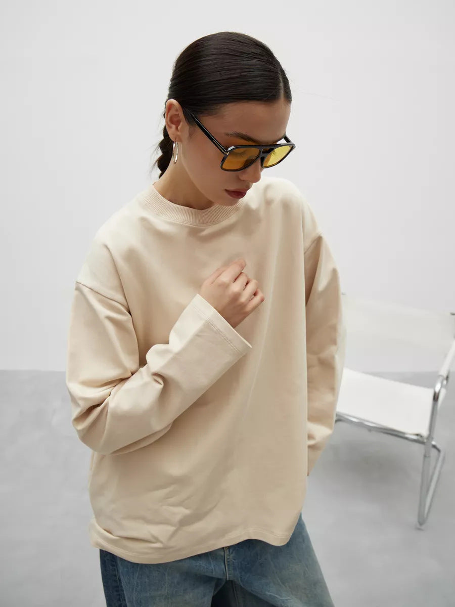 Damen lässiges Langarmshirt mit Rundhalsausschnitt und weichem Baumwollstoff Drune