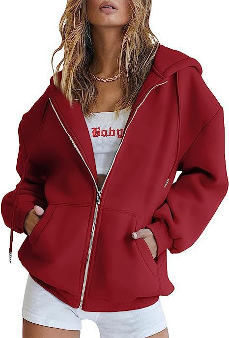 Damen nan übergroße Kapuzenjacke mit durchgehendem Reißverschluss und Kängurutaschen Drune