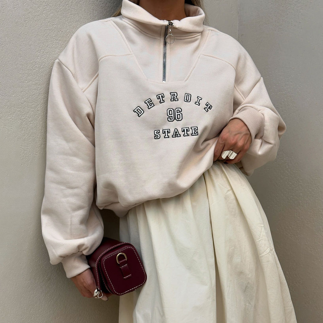 Damen Sweatshirt mit stylischem Stehkragen und Vintage-Print Drune