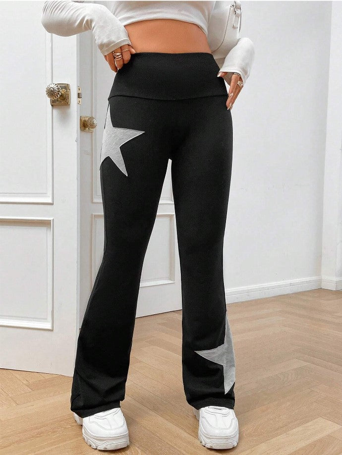 Damen legere Bootcut-Leggings mit Sternen-Motiv Drune