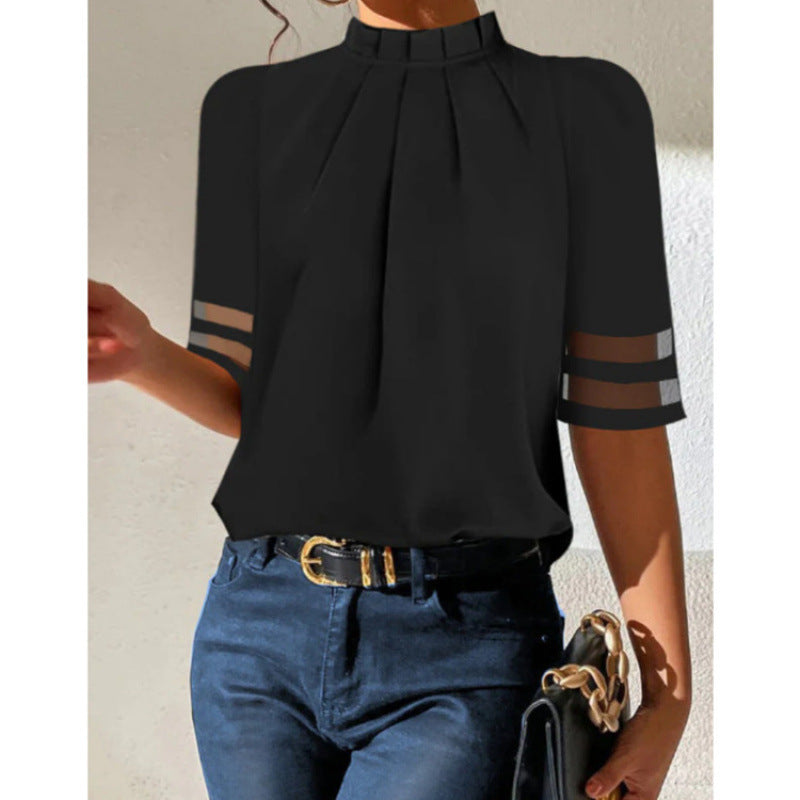 Damen elegante Bluse mit transparenten Ärmeln Drune