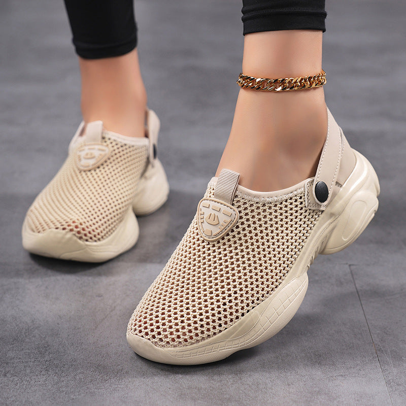 Damen nan leichte gestrickte Schlupfschuhe mit Netzoberteil, stoßdämpfender Plateausohle und verstellbarem Fersenriemen Drune