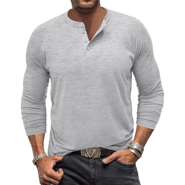 Herren modisches Langarm-Henley-Shirt mit modernem Kragen und praktischen Knopfdetails Drune