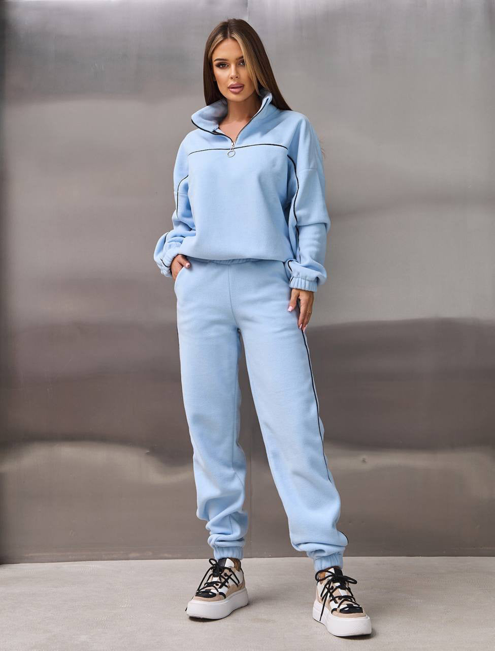Damen Kuscheliges Fleece-Outfit mit Reißverschluss Drune
