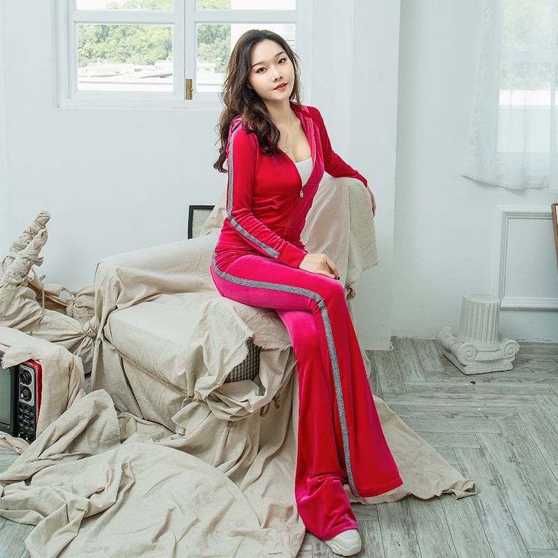 Damen sportliches Fleece-Loungewear-Set mit glitzernden Akzenten Drune