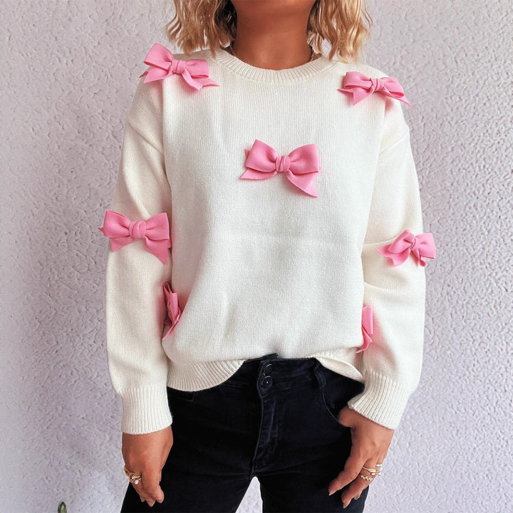 Damen Pullover mit verspielten Schleifenapplikationen Drune