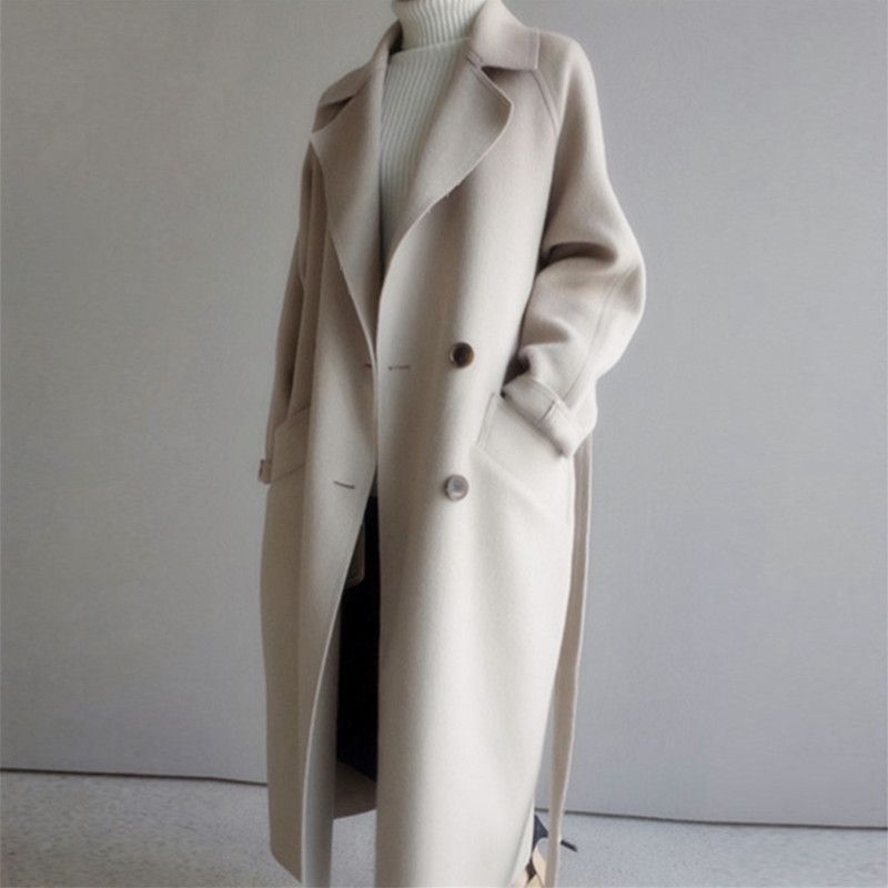 Damen Eleganter warmer Wollmantel mit großzügigem Schnitt Drune