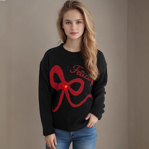 Damen lässiger Pullover mit verspieltem Schleifenmotiv und weichem Material Drune