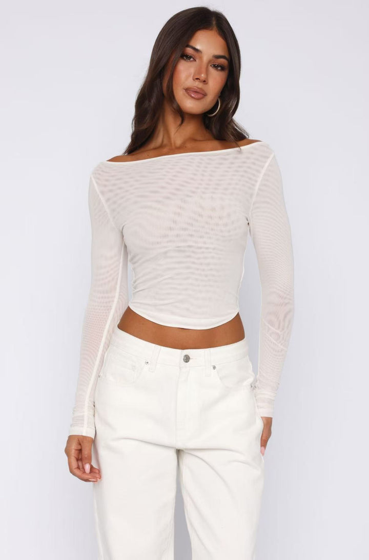 Damen Elegantes Langarm-Top mit schöner Transparenz Drune