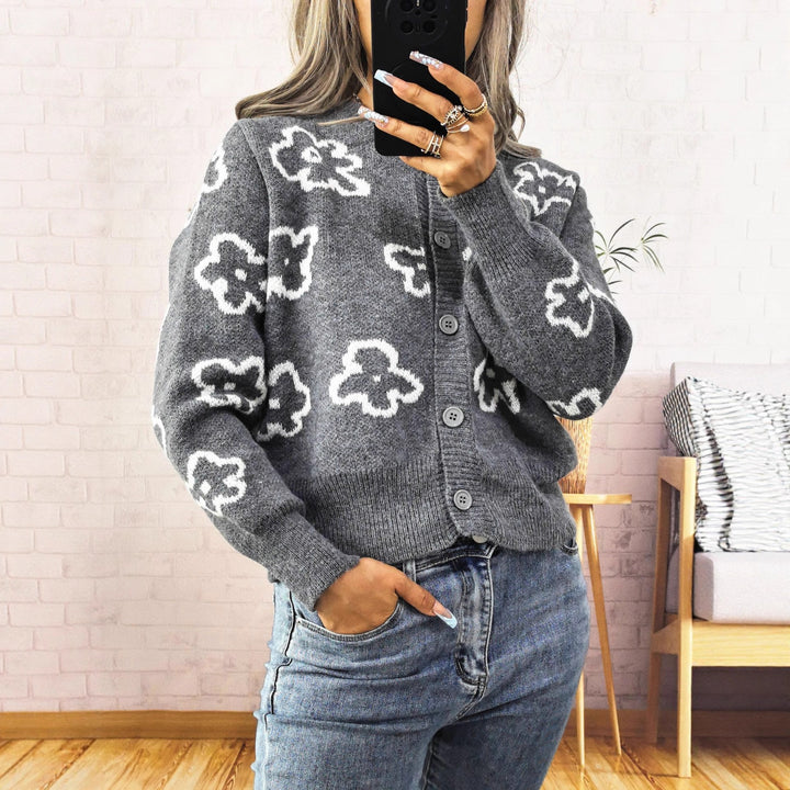 Damen gemütliche Strickjacke mit floralem Design Drune