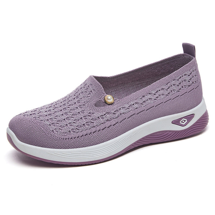 Damen nan atmungsaktive gestrickte Slip-On Slipper mit Perlenapplikation und stoßdämpfender EVA-Sohle Drune