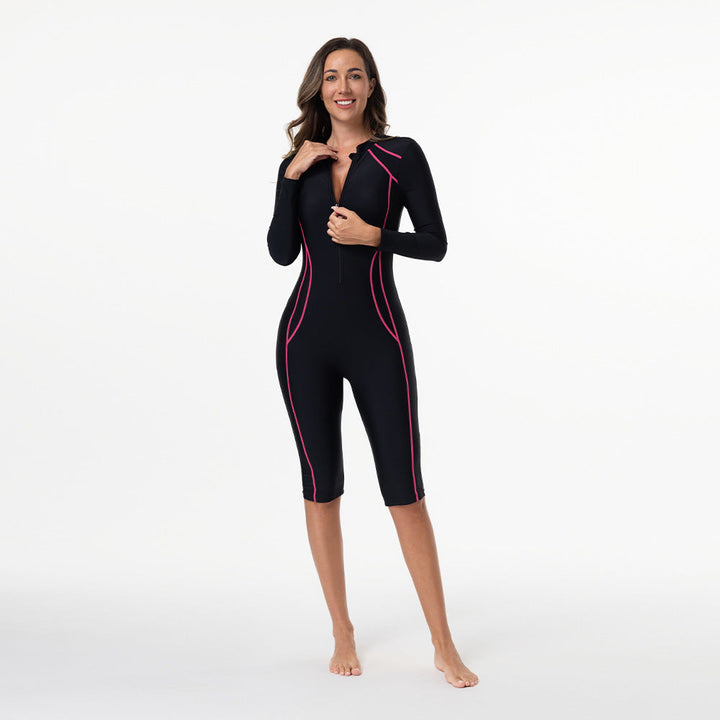 Damen Sportlicher Langarm-Schwimmanzug mit Reißverschluss Drune