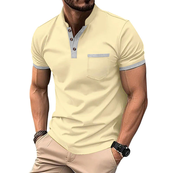 Herren Kurzarm-Henley-T-Shirt mit Button-Down-Kragen und Brusttasche Drune