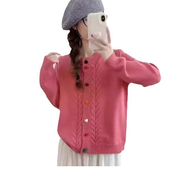 Damen kuschelige Strickjacke mit knopfverzierten Details und verspieltem Design Drune