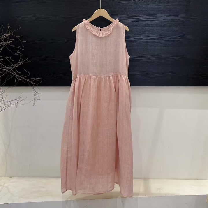 Damen Relaxed Fit Rüsch-Leinen-Maxi-Kleid Drune