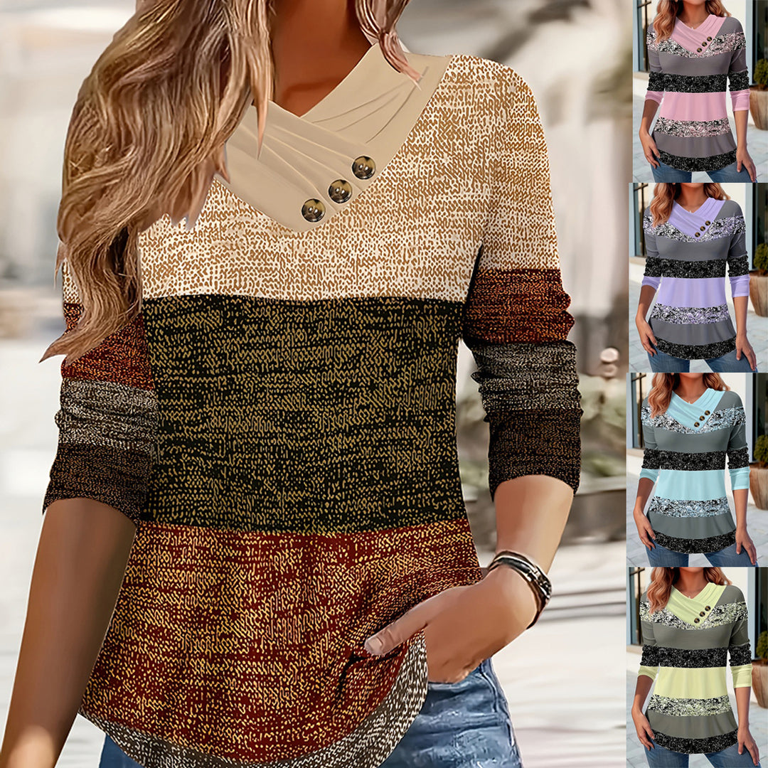 Damen Pullover mit asymmetrischem Kragen und Knopfdetails Drune
