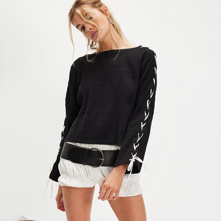 Damen Bluse mit modischem Schnürdesign und luftiger Passform Drune