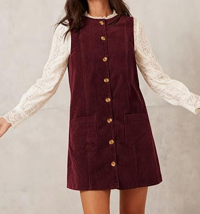 Damen Knielanges Cordkleid mit Taschen Drune